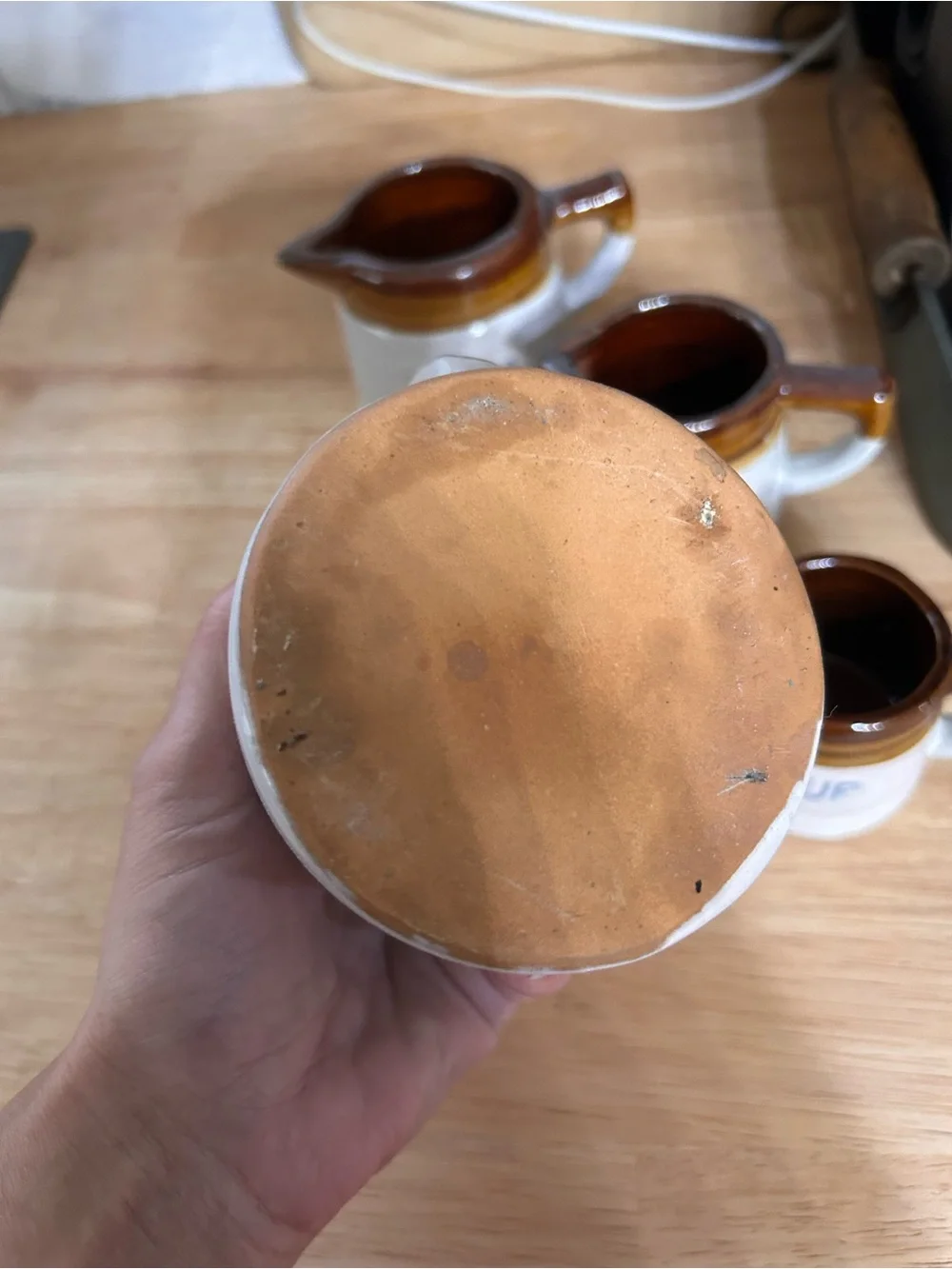 Vintage glazed stone wear measuring cups farmhouse primitive kitchen